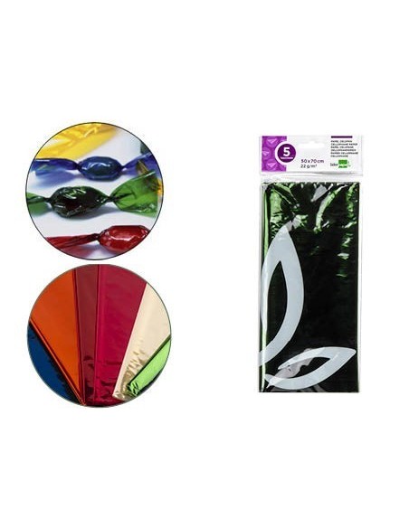 PAPEL CELOFAN LIDERPAPEL 50X70 CM 22G/M2 BOLSA DE 5 HOJAS VERDE