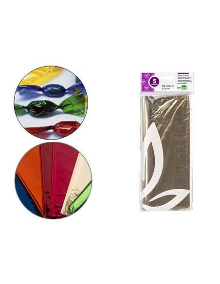 PAPEL CELOFAN LIDERPAPEL 50X70 CM 22G/M2 BOLSA DE 5 HOJAS TRANSPARENTE