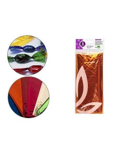 PAPEL CELOFAN LIDERPAPEL 50X70 CM 22G/M2 BOLSA DE 5 HOJAS AMARILLO