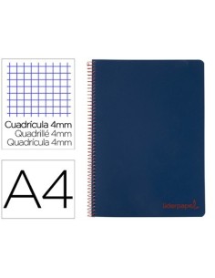 CUADERNO ESPIRAL LIDERPAPEL A4 WONDER TAPA PLASTICO 80H 90GR CUADRO 4MM CON MARGEN COLOR AZUL MARINO