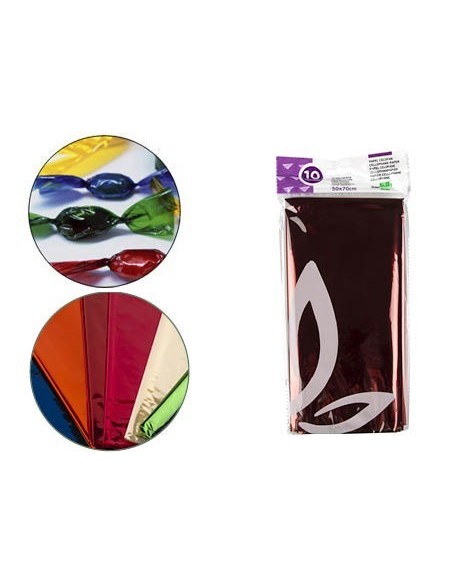 PAPEL CELOFAN LIDERPAPEL 50X70 CM 22G/M2 BOLSA DE 10 HOJAS COLORES SURTIDOS