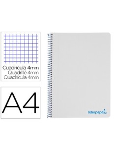 CUADERNO ESPIRAL LIDERPAPEL A4 WONDER TAPA PLASTICO 80H 90GR CUADRO 4MM CON MARGEN COLOR GRIS