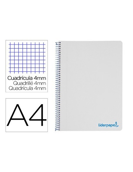CUADERNO ESPIRAL LIDERPAPEL A4 WONDER TAPA PLASTICO 80H 90GR CUADRO 4MM CON MARGEN COLOR GRIS