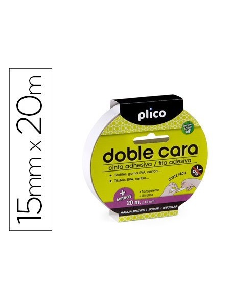 CINTA ADHESIVA PLICO DOBLE CARA 20 MT X 15 MM