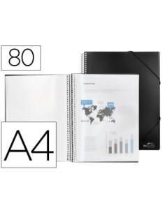 CARPETA LIDERPAPEL ESCAPARATE CON ESPIRAL 80 FUNDAS POLIPROPILENO DIN A4 NEGRO