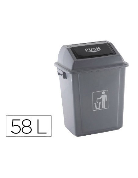 PAPELERA CONTENEDOR Q-CONNECT PLASTICO CON TAPA DE BALANCIN 58 LITROS GRIS 470X330X760 MM