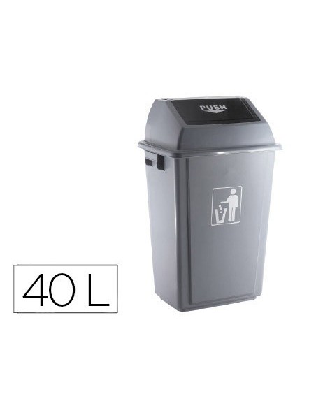 PAPELERA CONTENEDOR Q-CONNECT PLASTICO CON TAPA DE BALANCIN 40 LITROS GRIS 410X280X610 MM