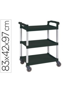 CARRO DE SERVICIO MULTIFUNCIONAL Q-CONNECT 3 ESTANTES DE POLIPROPILENO 830X420X970 MM