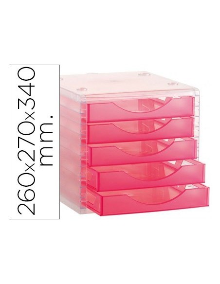 FICHERO CAJONES DE SOBREMESA Q-CONNECT 260X270X340 MM APILABLES 5 CAJONES ROSA TRANSLUCIDO
