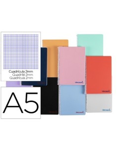 CUADERNO ESPIRAL LIDERPAPEL A5 WONDER TAPA PLASTICO 80H 90G MILIMETRADO 2MM COLORES SURTIDOS