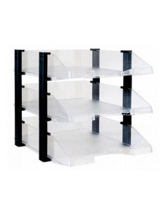 BANDEJA SOBREMESA ARCHIVO 2000 PLASTICO TRANSPARENTE CON ELEVADORES NEGRO CONJUNTO DE 3 BANDEJAS 280X285X350 MM