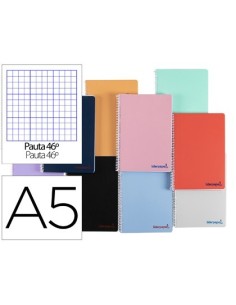 CUADERNO ESPIRAL LIDERPAPEL A5 WONDER TAPA PLASTICO 80H 90G RAYADO N.46 COLORES SURTIDOS
