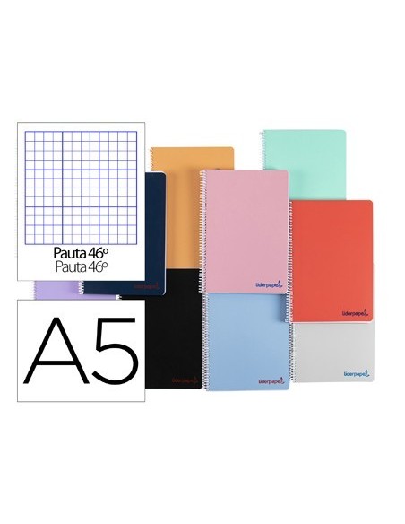 CUADERNO ESPIRAL LIDERPAPEL A5 WONDER TAPA PLASTICO 80H 90G RAYADO N.46 COLORES SURTIDOS