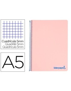 CUADERNO ESPIRAL LIDERPAPEL A5 MICRO WONDER TAPA PLASTICO 120H 90G CUADRO 5MM 5 BANDAS 6 TALADROS COLOR ROSA