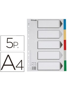 SEPARADOR ESSELTE PLASTICO JUEGO DE 5 SEPARADORES DIN A4 CON 5 COLORES MULTITALADRO
