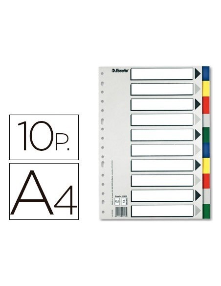 SEPARADOR ESSELTE PLASTICO JUEGO DE 10 SEPARADORES DIN A4 CON 5 COLORES MULTITALADRO