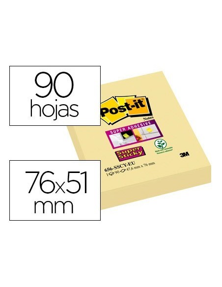 BLOC DE NOTAS ADHESIVAS QUITA Y PON POST-IT SUPER STICKY 51X78 MM CON 90 HOJAS 565 AMARILLO CANARIO