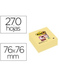 BLOC DE NOTAS ADHESIVAS QUITA Y PON POST-IT SUPER STICKY 76X76 MM CUBO CON 270 HOJAS AMARILLO CANARIO