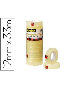 CINTA ADHESIVA SCOTCH TRANSPARENTE 33 MT X 12 MM PACK DE 12 UNIDADES