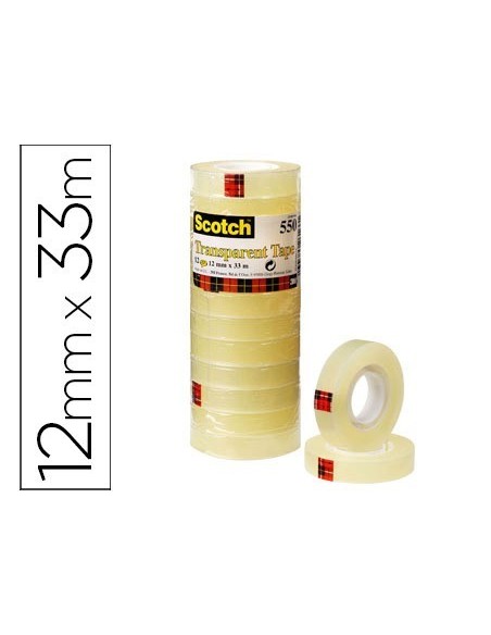 CINTA ADHESIVA SCOTCH TRANSPARENTE 33 MT X 12 MM PACK DE 12 UNIDADES
