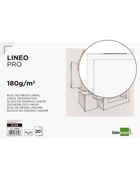 BLOC DIBUJO LIDERPAPEL LINEAL ENCOLADO 230X325MM 20 HOJAS 180 G/M2 CON RECUADRO