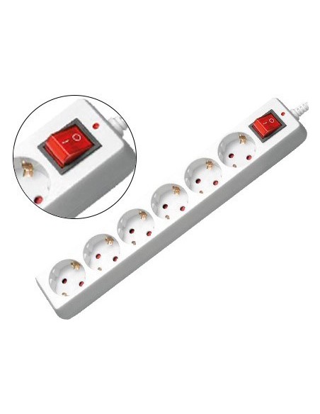REGLETA 6 TOMAS MEDIARANGE CON INTERRUPTOR LONGITUD CABLE 1,4M COLOR BLANCO