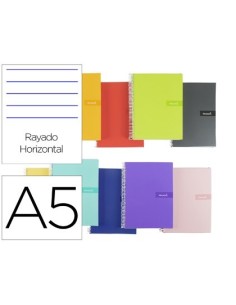 CUADERNO ESPIRAL LIDERPAPEL A5 CRAFTY TAPA FORRADA 80H 90 GR RAYADO HORIZONTAL CON MARGEN COLORES SURTIDOS