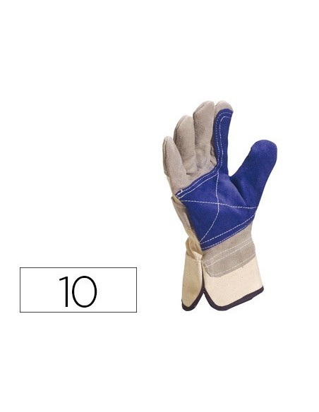 GUANTES DELTAPLUS DOCKER SERRAJE VACUNO REFORZADO IDEAL PARA TRABAJOS INTENSIVO COLOR GRIS-AZUL TALLA 10