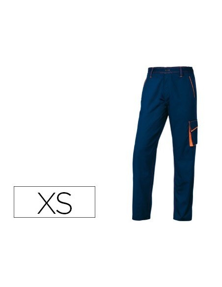PANTALON DE TRABAJO DELTAPLUS CINTURA AJUSTABLE 5 BOLSILLOS COLOR AZUL NARANJA TALLA XS