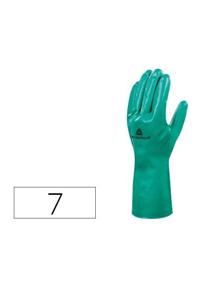 GUANTES DELTAPLUS TRATADO EN NITRILO FLOCADO DE ALGODON ESPECIAL PARA TRABAJOS CON LIQUIDOS QUIMICOS TALLA 7