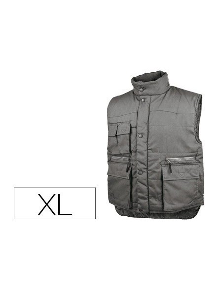 CHALECO DELTAPLUS MULTIBOLSILLOS CON CREMALLERA CINTURA ELASTICA PROTEGE RIÑONES GRIS VERDE TALLA XL