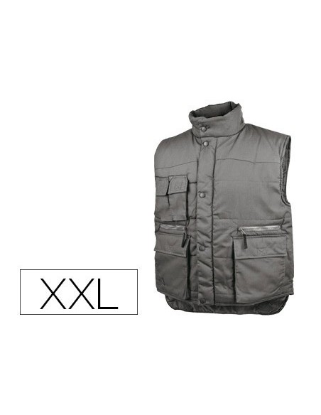 CHALECO DELTAPLUS MULTIBOLSILLOS CON CREMALLERA CINTURA ELASTICA PROTEGE RIÑONES GRIS VERDE TALLA XXL