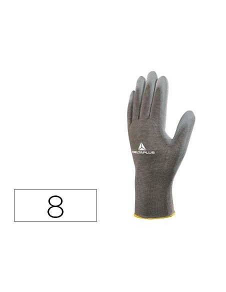 GUANTES DELTAPLUS POLIESTER ANTIDESLIZANTE LAVABLE ESPECIAL PARA MANIPULACION Y MANUTENCION GRIS TALLA 8