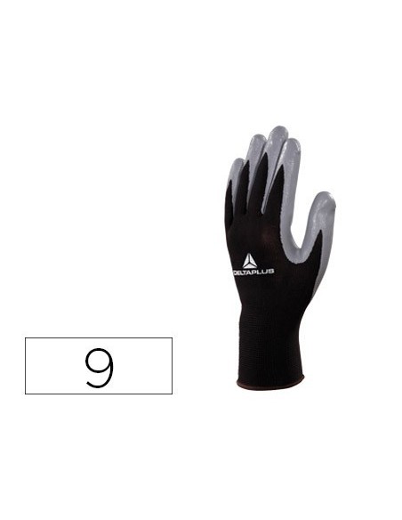 GUANTES DELTAPLUS DE PUNTO POLIESTER PALMA DE NITRILO ESPECIAL PARA MECANICA GRASAS ACEITES NEGRO-GRIS TALLA 9