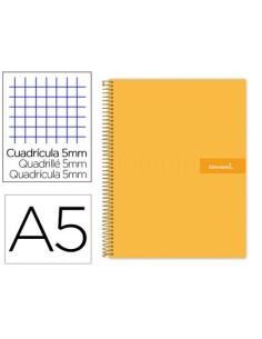 CUADERNO ESPIRAL LIDERPAPEL A5 MICRO CRAFTY TAPA FORRADA 120H 90 GR CUADRO 5MM 5 BANDAS6 TALADROS COLOR NARANJA