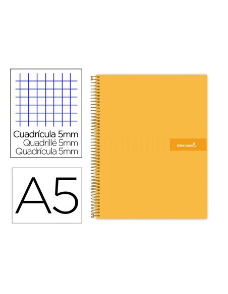 CUADERNO ESPIRAL LIDERPAPEL A5 MICRO CRAFTY TAPA FORRADA 120H 90 GR CUADRO 5MM 5 BANDAS6 TALADROS COLOR NARANJA