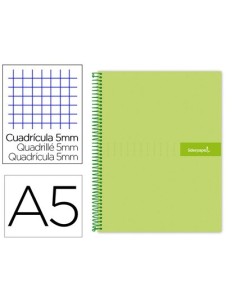 CUADERNO ESPIRAL LIDERPAPEL A5 MICRO CRAFTY TAPA FORRADA 120H 90 GR CUADRO 5MM 5 BANDAS6 TALADROS COLOR VERDE