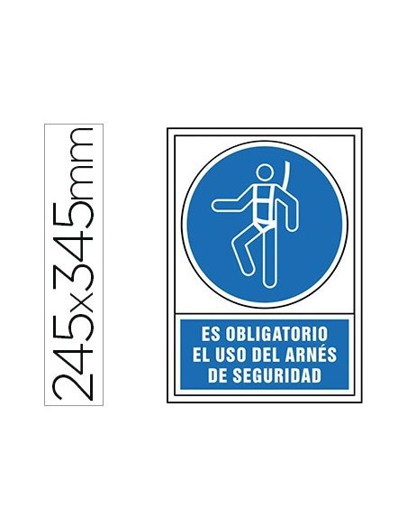 PICTOGRAMA SYSSA SEÑAL DE OBLIGACION ES OBLIGATORIO EL USO DE ARNES DE SEGURIDAD EN PVC 245X345 MM