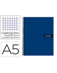 CUADERNO ESPIRAL LIDERPAPEL A5 MICRO CRAFTY TAPA FORRADA 120H 90 GR CUADRO 5MM 5 BANDAS6 TALADROS COLOR AZUL