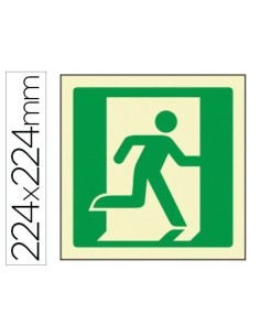 PICTOGRAMA SYSSA SEÑAL DE SALIDA DE EMERGENCIA DERECHA EN PVC FOTOLUMINISCENTE 224X224 MM