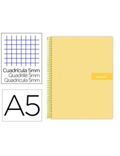 CUADERNO ESPIRAL LIDERPAPEL A5 MICRO CRAFTY TAPA FORRADA 120H 90 GR CUADRO 5MM 5 BANDAS6 TALADROS COLOR AMARILLO