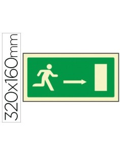 PICTOGRAMA SYSSA SEÑAL DE SALIDA EMERGENCIA FLECHA DERECHA EN PVC FOTOLUMINISCENTE 320X160 MM