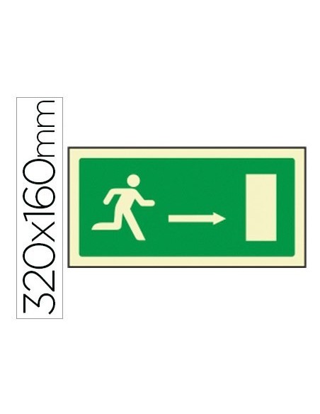PICTOGRAMA SYSSA SEÑAL DE SALIDA EMERGENCIA FLECHA DERECHA EN PVC FOTOLUMINISCENTE 320X160 MM