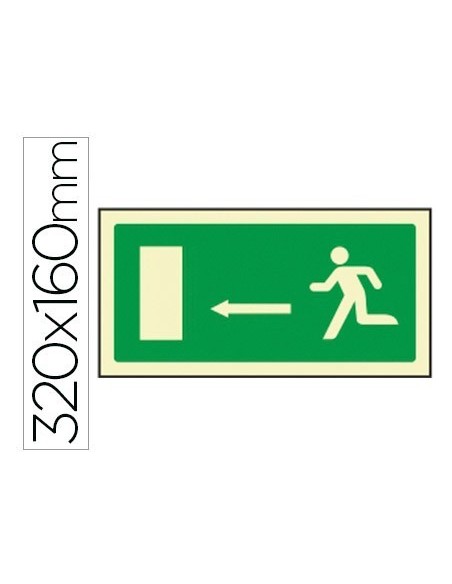 PICTOGRAMA SYSSA SEÑAL DE SALIDA EMERGENCIA FLECHA IZQUIERDA EN PVC FOTOLUMINISCENTE 320X160 MM
