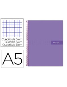 CUADERNO ESPIRAL LIDERPAPEL A5 MICRO CRAFTY TAPA FORRADA 120H 90 GR CUADRO 5MM 5 BANDAS6 TALADROS COLOR VIOLETA