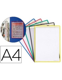 FUNDA PARA COLGAR TARIFOLD DIN A4 ANILLA METALICA IDEAL PARA PIZARRAS DE CORCHO PACK DE 5 UNIDADES COLORES SURTIDOS
