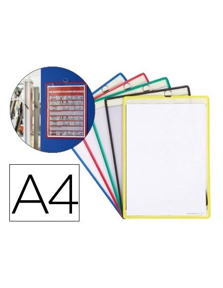 FUNDA PARA COLGAR TARIFOLD DIN A4 ANILLA METALICA IDEAL PARA PIZARRAS DE CORCHO PACK DE 5 UNIDADES COLORES SURTIDOS