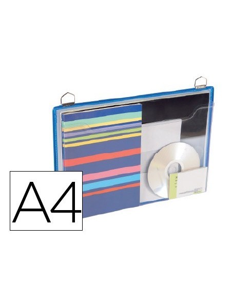FUNDA PARA COLGAR TARIFOLD DIN A4 ANILLA METALICA FORMATO HORIZONTAL PACK DE 5 UNIDADES COLOR AZUL