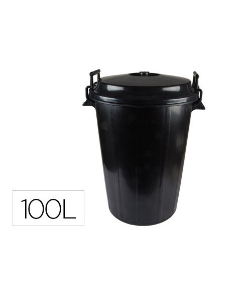 CUBO DE BASURA CON TAPA NEGRO 100 L PARA BOLSAS 85X105 CM