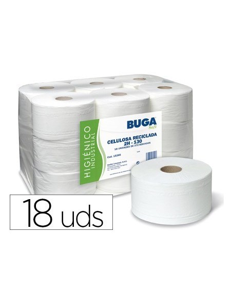 PAPEL HIGIENICO INDUSTRIAL GOFRADO BUGA RECICLADO 2 CAPAS 130 M
